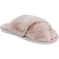 NEW WOMENS LADIES FLATS FUR GRIP PEEP TOE SLIP ON SLIPPERS MULES SIZE