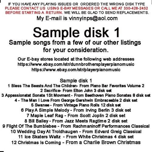 Player piano sample disk media - player,