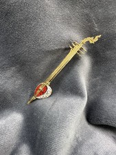 Gold Tone And Enamel Tanpura Sitar Long Necked Lute Brooch