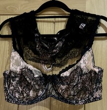 Agent Provocateur  Black & Pink Lace Bra (38D) & Matching Knickers (Size L)