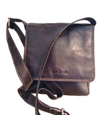GIANNI CONTI Shoulder Bag Crossbody Brown Dark Tan Leather Made In Italy 