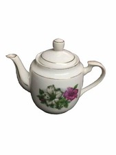 Vintage White Porcelain Collectable Floral Small Mini Teapot With Gold Gilt Trim