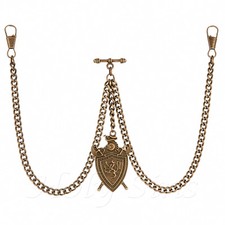 Brand New Bronze Colour Double Albert Pocket Watch Fob Chain With Pendant 