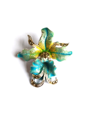 Vintage blue enamel - enamel, marcasite