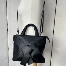 Vanita Handbag Grab Bag Crossbody Black Napa Leather Dual Strap Knot Detail