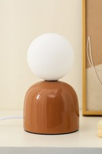 Small Ceramic Table Lamp in Brown Blue or Green With an Opaque Glass Head