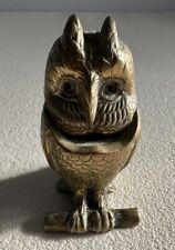 Antique BRASS HINGED-LID OWL INKWELL container