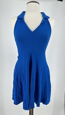 ZARA Women’s Blue Lapel Collar Ribbed Sleeveless Skater Mini Cobalt Dress Size L