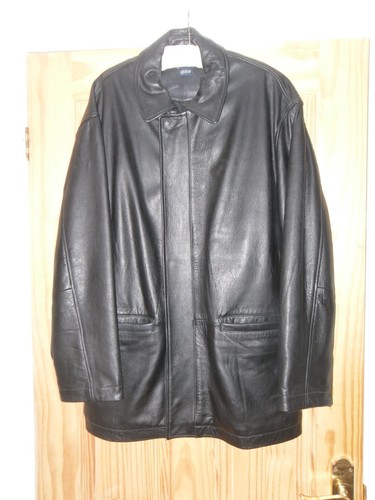 Men black leather jacket - leather,