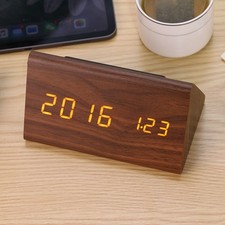 Wooden Digital Alarm Clock USB Port Wood Made Electric Clocks for Bedroom