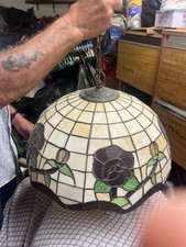 Large Vintage Tiffany Style Glass Ceiling Light Pendant Shade 20”