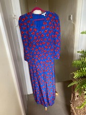 New L K Bennett Alicia, silk size 16 midi jumpsuit blue with red poppy print.