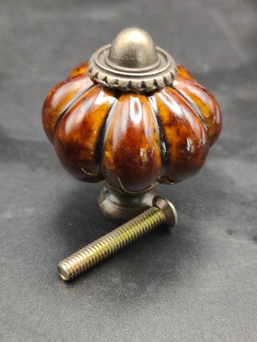 Brown white ceramic pumpkin - brown,