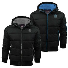 Mens Crosshatch Quilted Padded Hood Jacket Fleece Lined Winter Coat- Zip Pockets