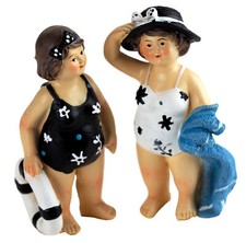 Navy Swimming Lady Dipper Figurines Standing Novelty Ornaments - Set of 2