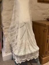 Circular baby shawl, white, 2 ply hand knitted