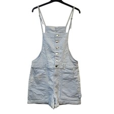 Vintage Blue White Striped Denim Dungaree Shorts UK Women's Size M 10 (Japan7-9)
