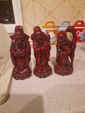 Vintage Set of 3 Chinese Gods Red Resin Figures Feng Shui