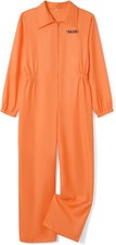 Halloween Prisoner Costume Number Print Long Sleeve Front Zip Overall Inmate