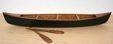 Vintage 15.5" Long Green Painted Wood Canoe Model with Oars