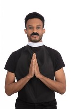 Mens Vicar Kit Shirt Front Moustache Fancy Dress Halloween Costume Accessory