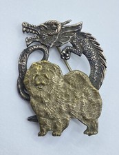 Vintage Sterling Silver Chinese Dragon & Tibetan Mastiff Brooch Signed ANA