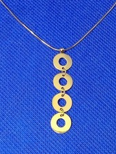 9ct Yellow Gold 4 Ring Hoop Drop Necklace With Snake Chain 375 Maker BJB 4.2grm