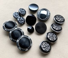 Antique Vintage Black Glass & Fabric Buttons, 12-23mm, Lot #1