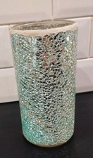 LOVELY BRONZE MOSAIC CRACKLE GLASS TALL DECORATIVE VASE - 12" x 4.5"