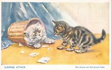 MABEL GEAR POSTCARD BLUE PERSION AND SHORT HAIRED TABBY KITTENS SURPRISE ATTACK