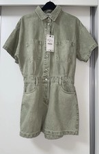 ZARA KHAKI Z1975 COLLARED SHORT SLEEVES COTTON DENIM PLAYSUIT SIZE M BNWT