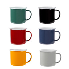 Coloured enamel mugs - enamel,