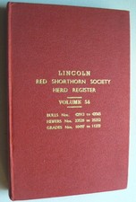 Lincoln Red Shorthorn Cattle Society.Herd Book.Register.Vol 54.1954.Shows.Bulls