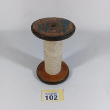 Vintage Wooden Bobbin 13.5cm tall Metal rim with thread Industrial Rustic 102