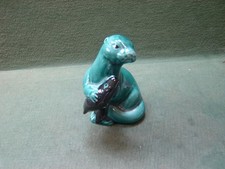 1970s Vintage Poole Pottery England Teal Blue Glaze Otter holding a Salmon Fish
