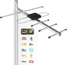 Outdoor TV Aerial for Freeview – Long Range 360° Reception – Supports 4K/Full HD