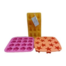 2 X Ikea Silicone Ice cube trays Moulds Flowers (16) Stars (12) + Pineapple (12)