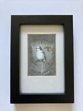 VINTAGE BIRD “GREY JAY “ PAINTING ON A FEATHER by “bobbies birds “ signed framed