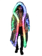 Men LED Grey Faux Fur Coat
