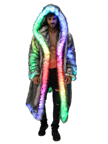 Men led grey faux fur - faux, coat