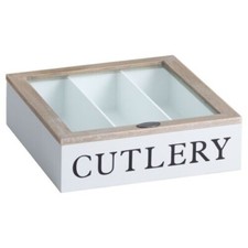 Wooden Cutlery Box Knife Fork Glass Lid Storage Tray Holder Shabby Chic style