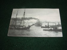 VINTAGE POSTCARD SHIPPING ANIMATED MARITIME SCENE TUG TOWS SCHOONER LINER STEAM