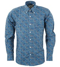 Relco Mens Paisley Long Sleeve Shirt Button Down Collar Navy Blue Purple