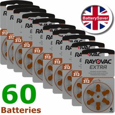 60 x Rayovac Extra size 312 (Brown) Hearing Aid Batteries (Sixty)
