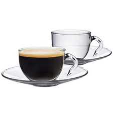 2x 4 Piece Glass Espresso Cup & Saucer Set Modern Tea Coffee Teacup 60ml Clear