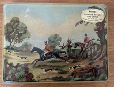 Scribbans Kemp Bakeries Ltd Hinged Biscuit Tin Vintage Hunting Scene  24x18x4cm