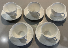 Wedgwood Countryware White Bone China Cabbage Leaf 5 Cups and Saucers