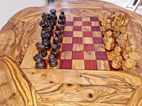 Olive wood chess board table - wood,