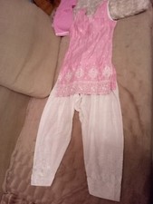 NICE GIRLS PATIALA SUIT WITH CHUNNI,PINK/WHITE,SIZE 32/9YEARS,COTTON,14"WIDE,NEW