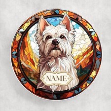 Personalised Westie Coaster Round Stained Glass Dog Mat Cute Birthday Gift GD97